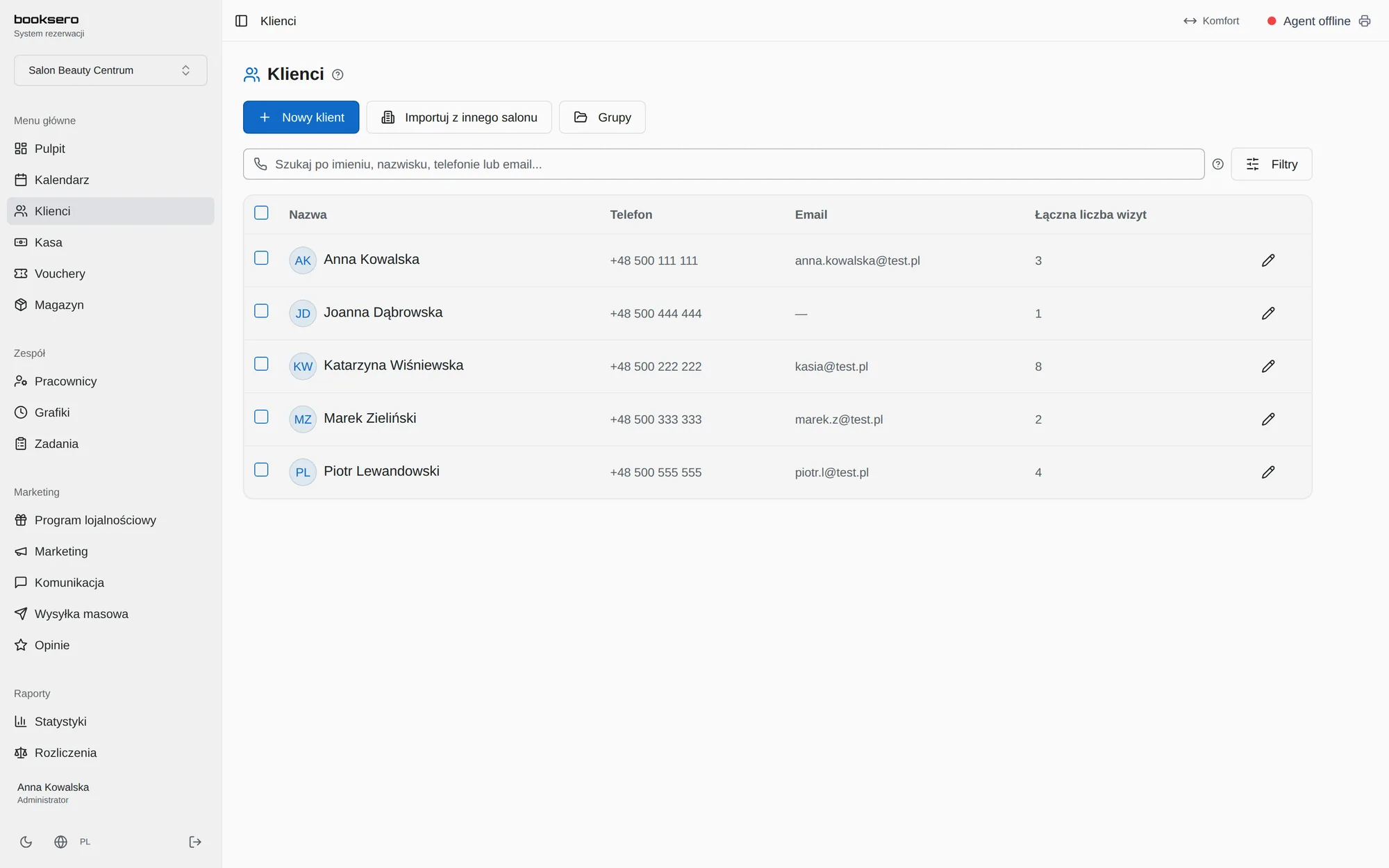 Baza klientów CRM w Booktago