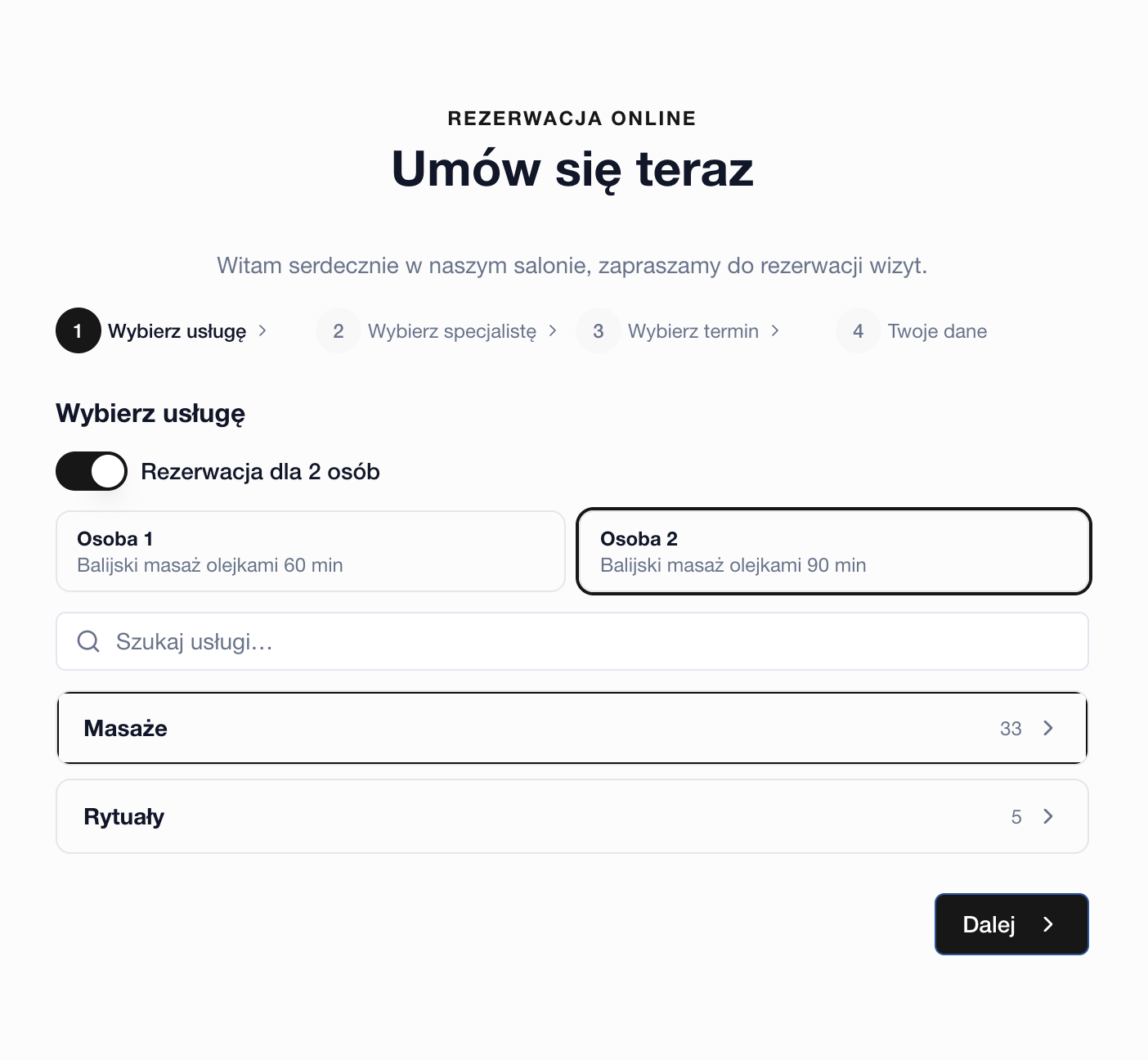 Rezerwacja online dla 2 osób w Booktago