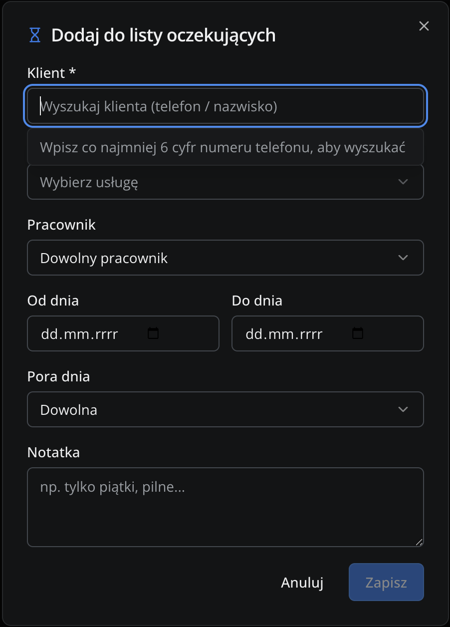 Lista oczekujących na termin w Booktago